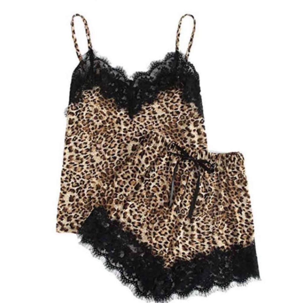 Women's Satin Leopard Pajama Set
